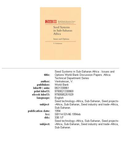 Seed systems in Sub-Saharan Africa: issues and options, Parts 63-266