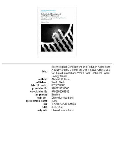 Technological development and pollution abatement: a study of how enterprises are finding alternatives to chlorofluorocarbons, Volumes 23-271
