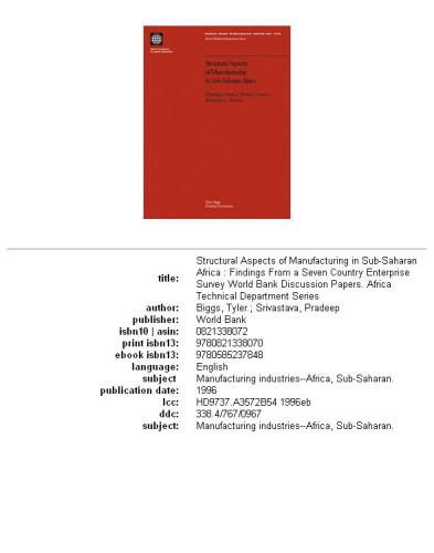 Structural aspects of manufacturing in sub-Saharan Africa: findings from a seven country enterprise survey, Parts 63-346