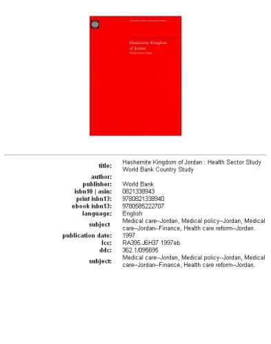 Hashemite Kingdom of Jordan: health sector study