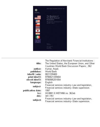 The regulation of non-bank financial institutions: the United States, the European Union, and other countries