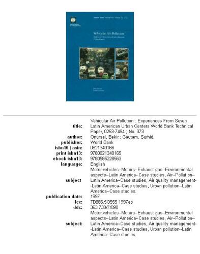 Vehicular air pollution: experiences from seven Latin American urban centers, Volumes 23-373