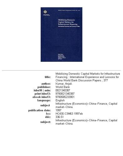 Mobilizing domestic capital markets for infrastructure financing: international experience and lessons for China, Parts 63-377