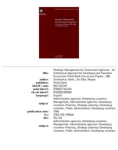 Strategic management for government agencies: an institutional approach for developing and transition economies, Parts 63-386