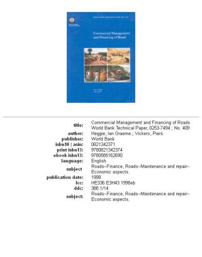 Commercial management and financing of roads, Volumes 23-409