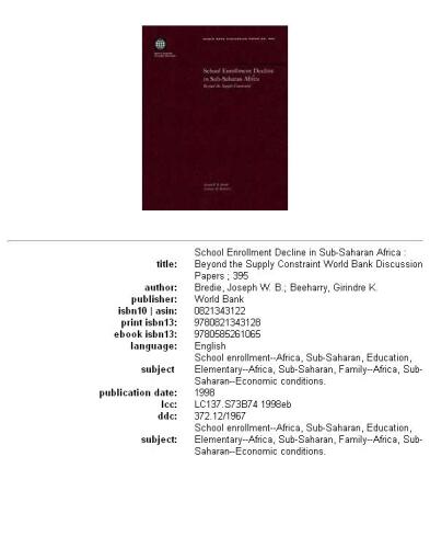 School enrollment decline in Sub-Saharan Africa: beyond the supply constraint, Parts 63-395