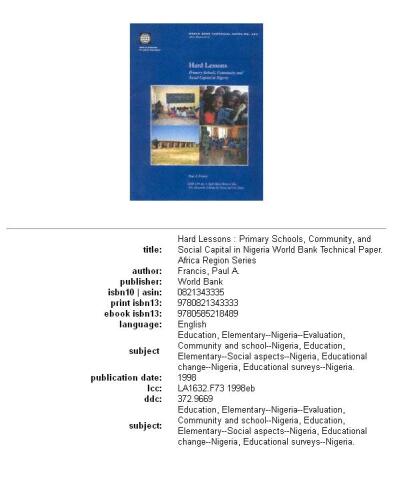 Hard lessons: primary schools, community, and social capital in Nigeria, Volumes 23-420