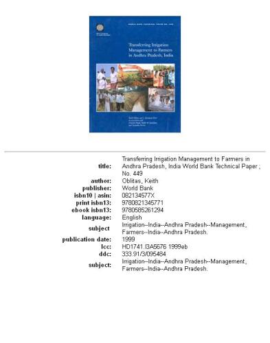 Transferring irrigation management to farmers in Andhra Pradesh, India, Volumes 23-449