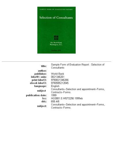 Sample form of evaluation report: selection of consultants