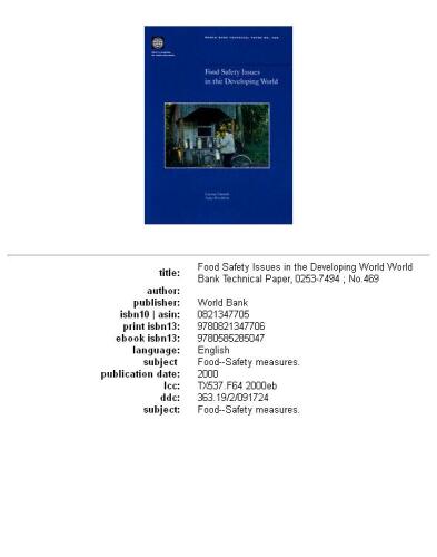 Food safety issues in the developing world, Volumes 23-469