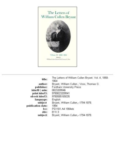 The Letters of William Cullen Bryant: 1858-1864