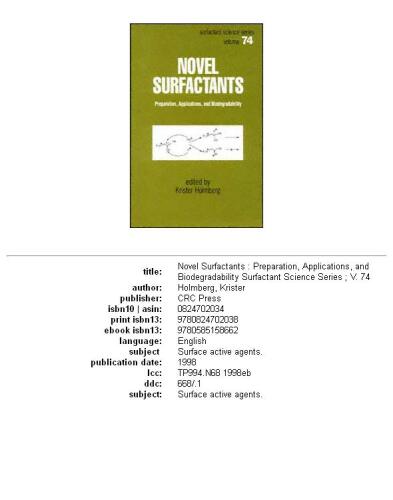 Novel surfactants: preparation, applications, and biodegradability