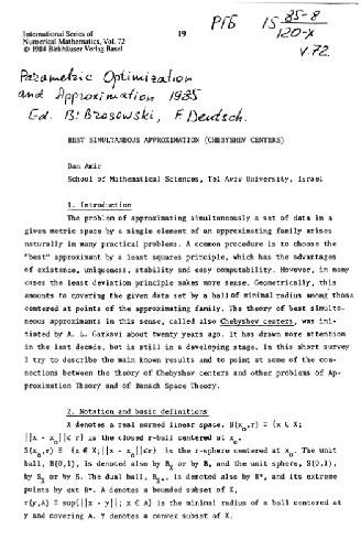 Best simultaneous approximations (Chebyshev centers)