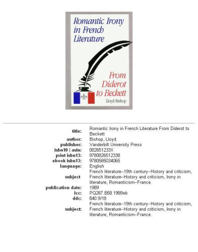 Romantic irony in French literature from Diderot to Beckett