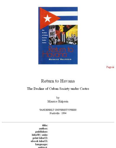 Return to Havana: the decline of Cuban society under Castro