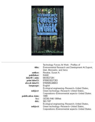 Technology forces at work: profiles of environmental research and development at Dupont, Intel, Monsanto, and Xerox