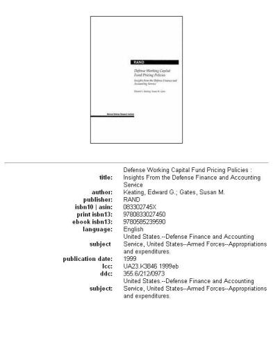 Defense working capital fund pricing policies: insights from the Defense Finance and Accounting Service