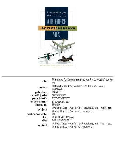 Principles for determining the Air Force active reserve mix