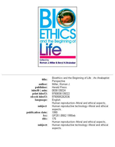 Bioethics and the beginning of life: an Anabaptist perspective