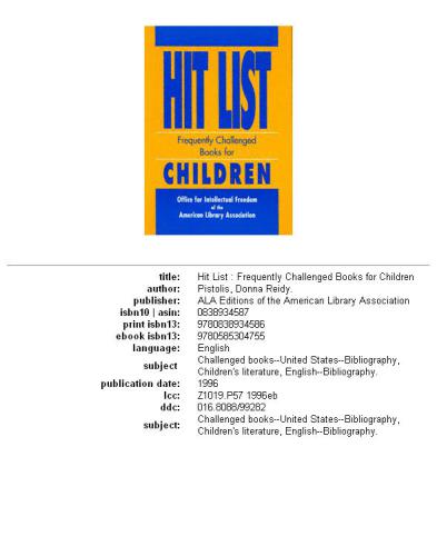 Hit list -- frequently challenged books for children