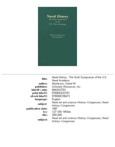 Naval history: the Sixth Symposium of the U.S. Naval Academy, Volume 1983