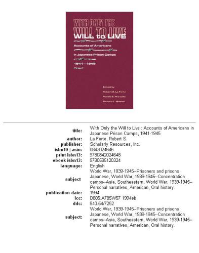 With only the will to live: accounts of Americans in Japanese prison camps, 1941-1945