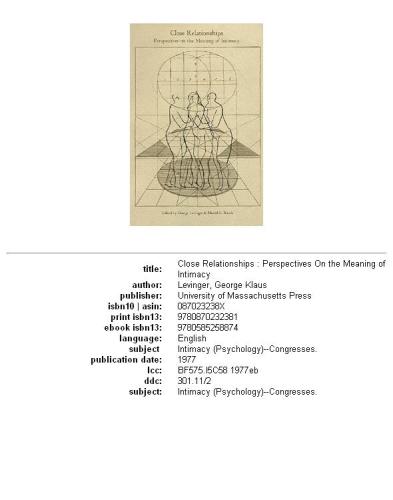 Close relationships: perspectives on the meaning of intimacy