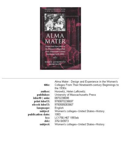 Alma mater: design and experience in the women's colleges from their nineteenth-century beginnings to the 1930s