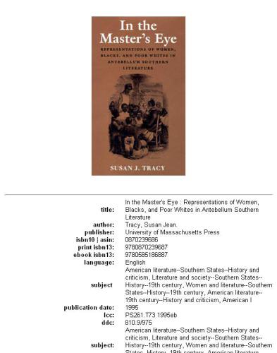 In the master's eye: representations of women, Blacks, and poor whites in antebellum Southern literature