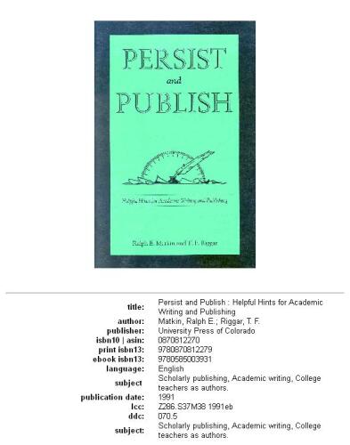 Persist and publish: helpful hints for academic writing and publishing