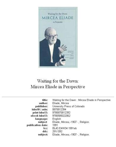 Waiting for the dawn: Mircea Eliade in perspective