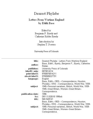 Dearest Phylabe: letters from wartime England