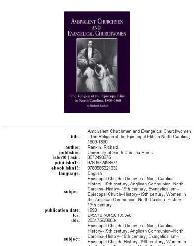 Ambivalent churchmen and Evangelical churchwomen: the religion of the Episcopal elite in North Carolina, 1800-1860