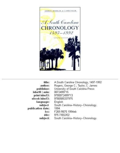 A South Carolina chronology, 1497-1992