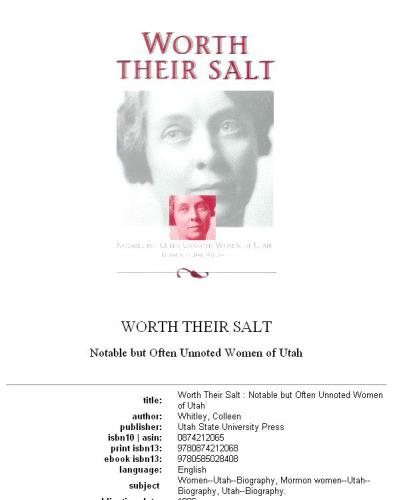 Worth their salt: notable but often unnoted women of Utah