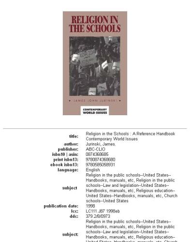 Religion in the schools: a reference handbook