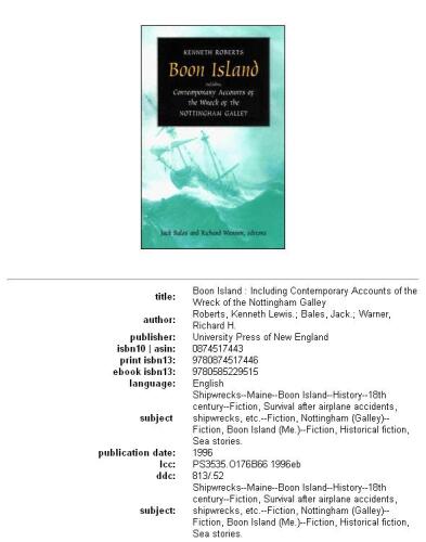 Boon Island: including contemporary accounts of the wreck of the Nottingham Galley