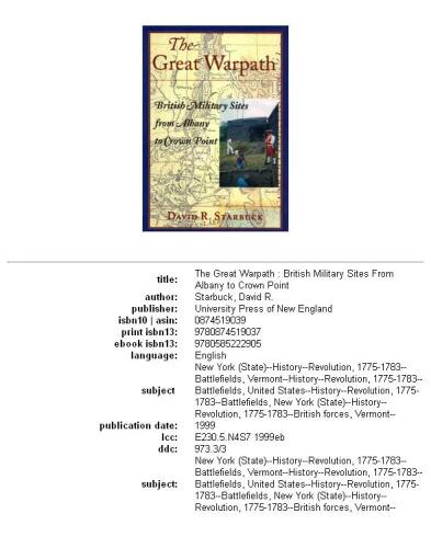 The great warpath: British military sites from Albany to Crown Point