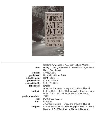 Seeking awareness in American nature writing: Henry Thoreau, Annie Dillard, Edward Abbey, Wendell Berry, Barry Lopez