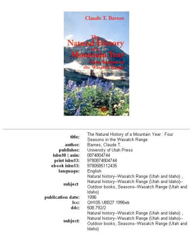 The natural history of a mountain year: four seasons in the Wasatch range