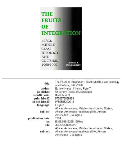 The fruits of integration: Black middle-class ideology and culture, 1960-1990