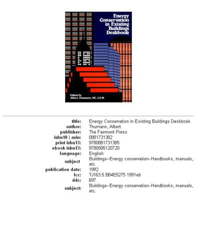 Energy conservation in existing buildings deskbook