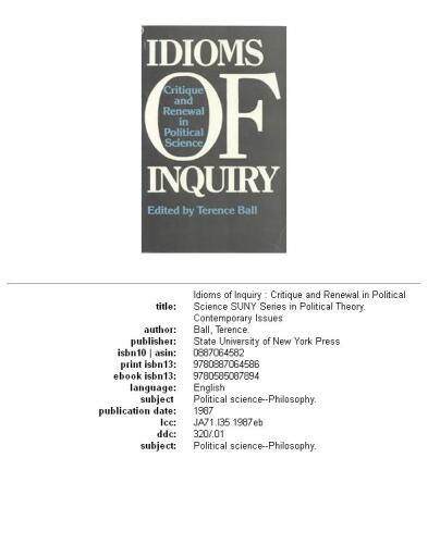 Idioms of inquiry: critique and renewal in political science