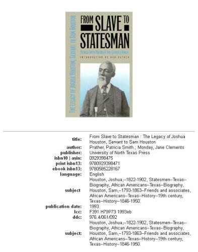 From slave to statesman: the legacy of Joshua Houston, servant to Sam Houston