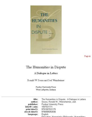 The humanities in dispute: a dialogue in letters