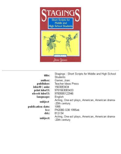 Stagings: short scripts for middle and high school students