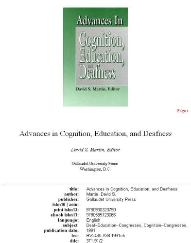 Advances in Cognition, Education, and Deafness