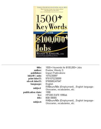 One thousand five hundred plus keywords for one hundred thousand dollars plus jobs