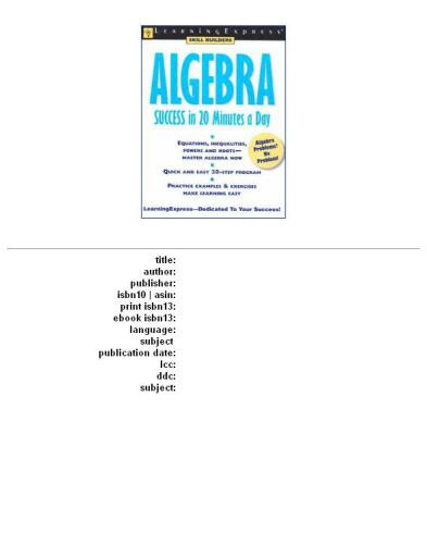 Algebra Success in 20 Minutes a Day