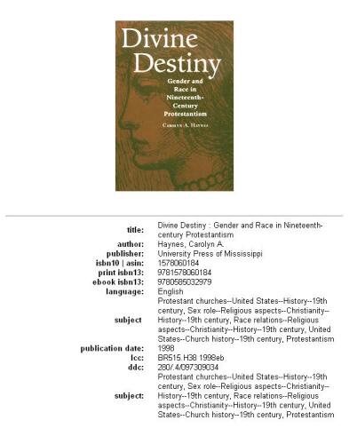 Divine destiny: gender and race in nineteenth-century Protestantism